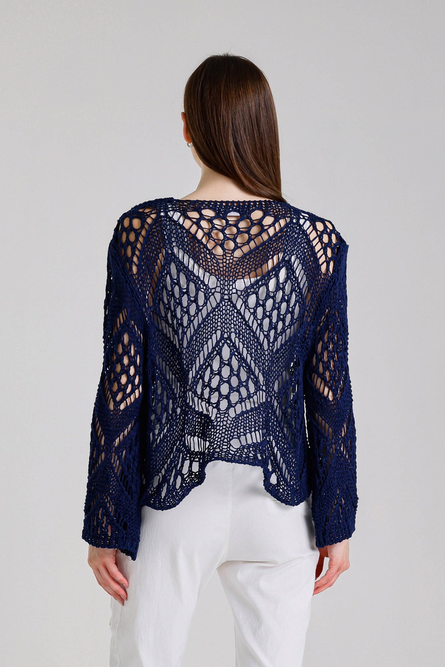 TINA Stephens Italy/Tees By Tina - Kandra Open Knit Tie Front Bolero (CLS303): 109 Natural