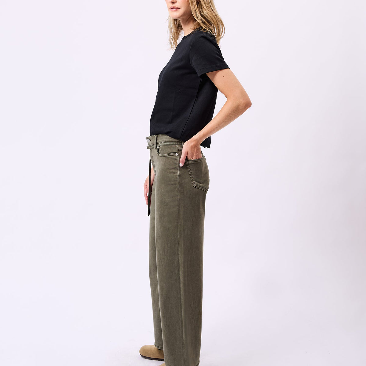 YOGA JEANS Lily Wide Leg Jeans Khaki