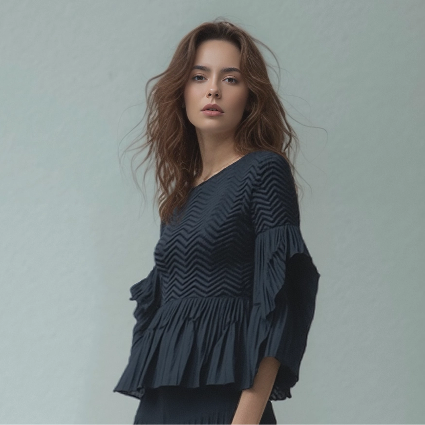 Ellyndale - Pleating Blouse Top - Black