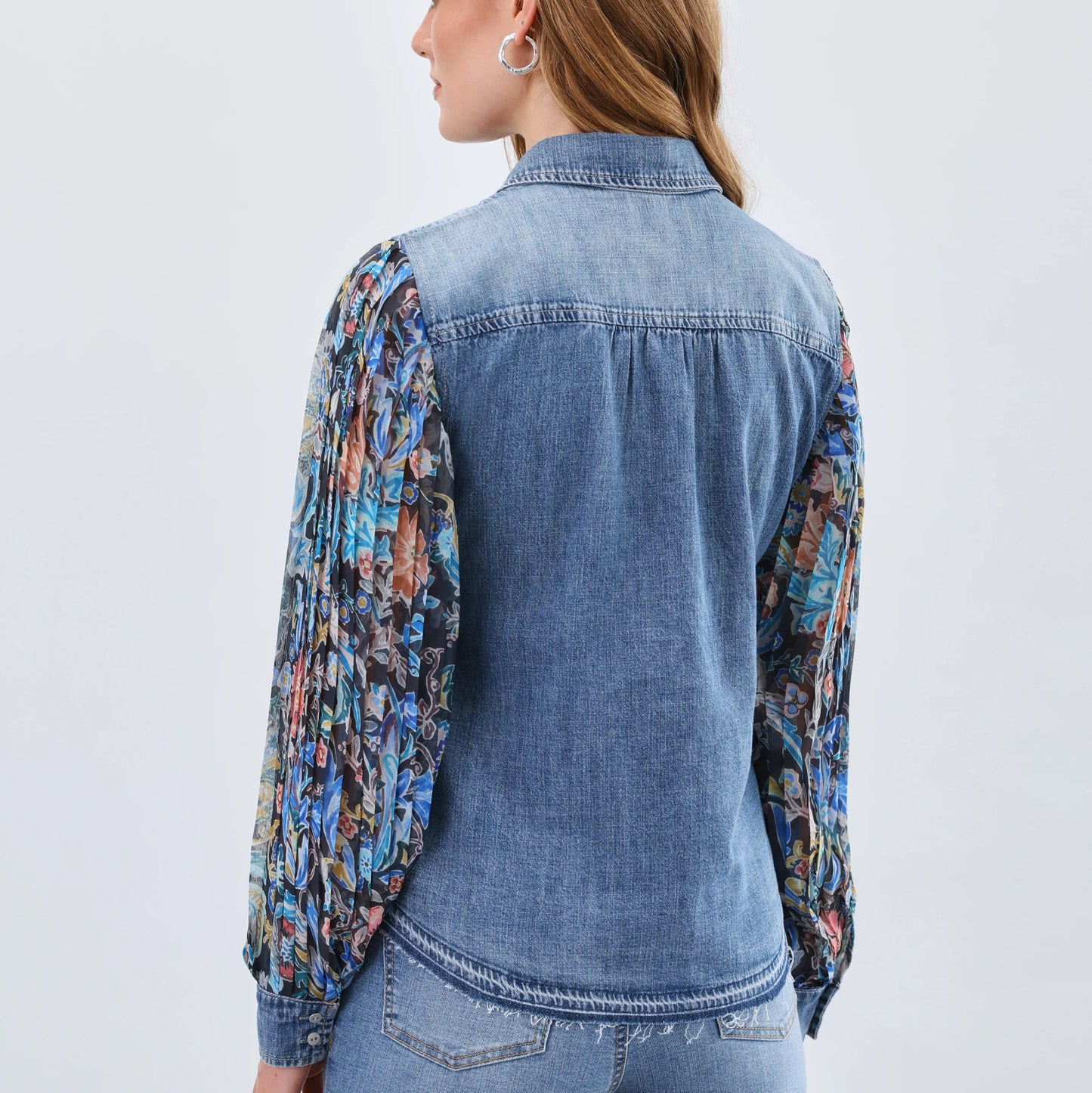 French Dressing Jeans - Pleated Sleeve Chambray Shirt - Watercolor Damask