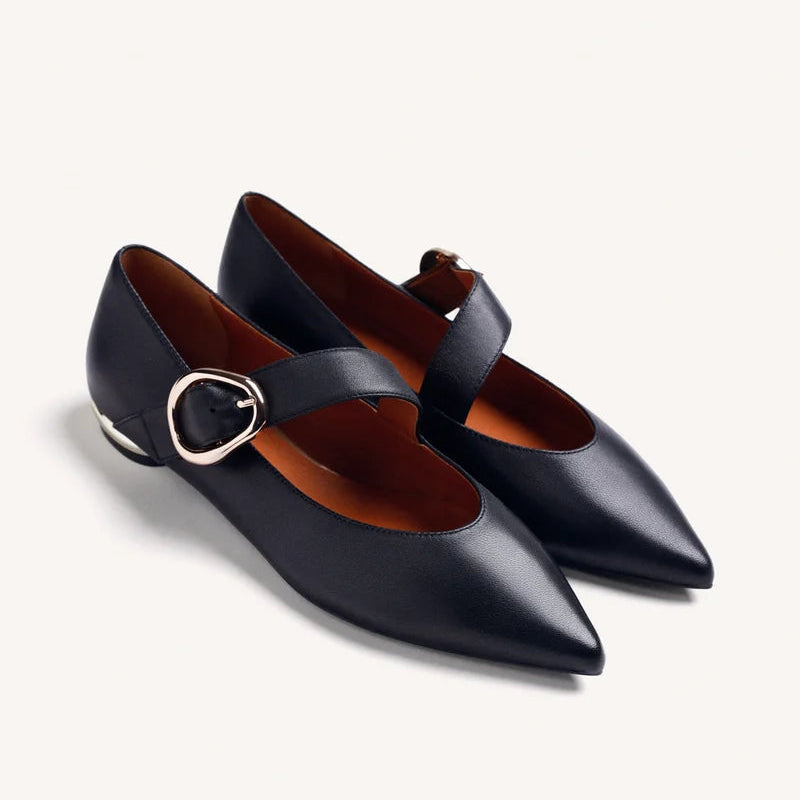 GIOSEPPO Black Leather Ballet Flat with Buckle