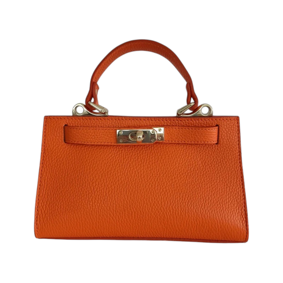 Plum Bottom LE FEME CHATEAU Classic Mini handbag in vibrant orange pebbled Italian leather with gold-tone hardware.