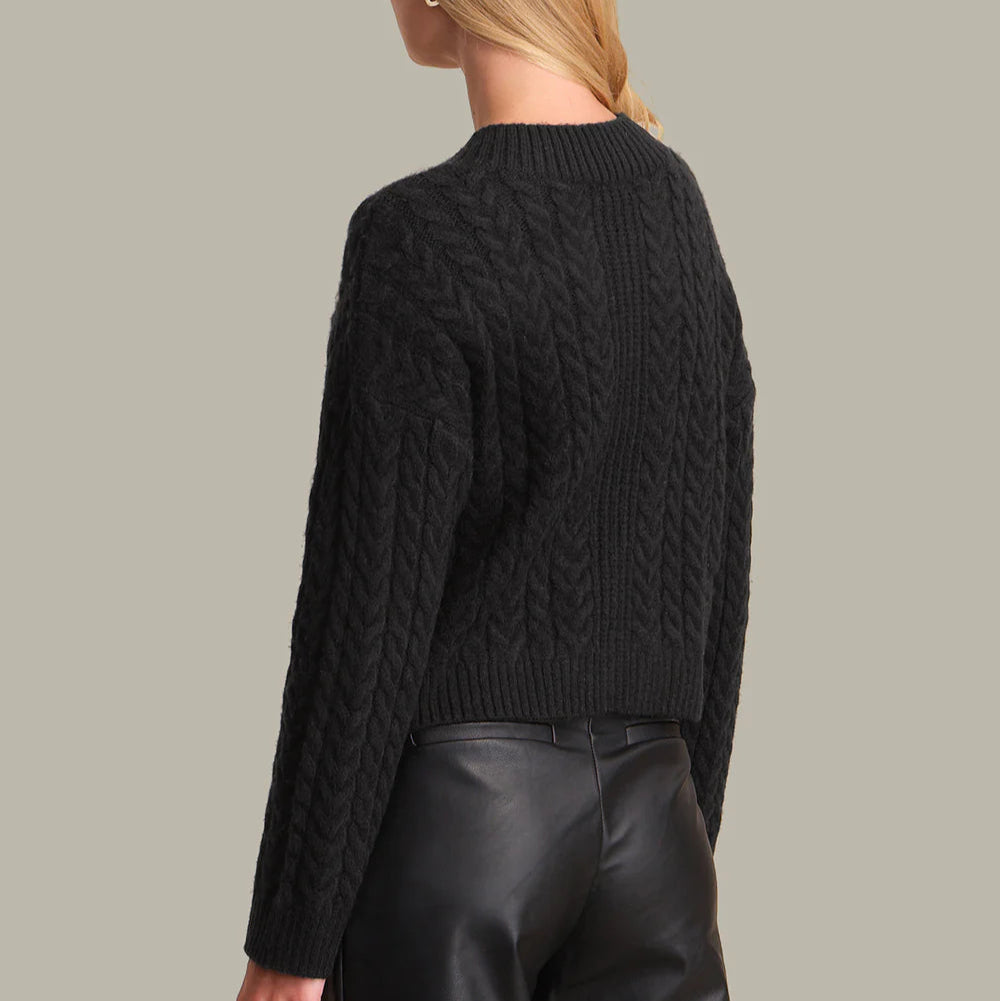 525 - LEONA CABLE HIGH V-Neck Pullover - Black