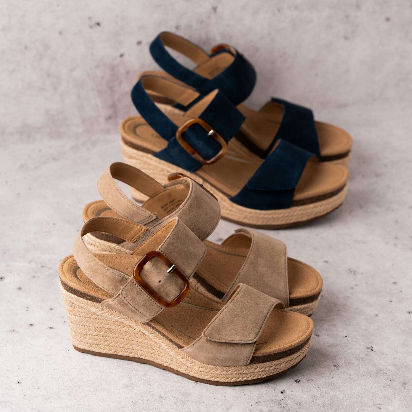 Aetrex - Ashley - Navy & Taupe Suede, Sandals, AETREX, Plum Bottom