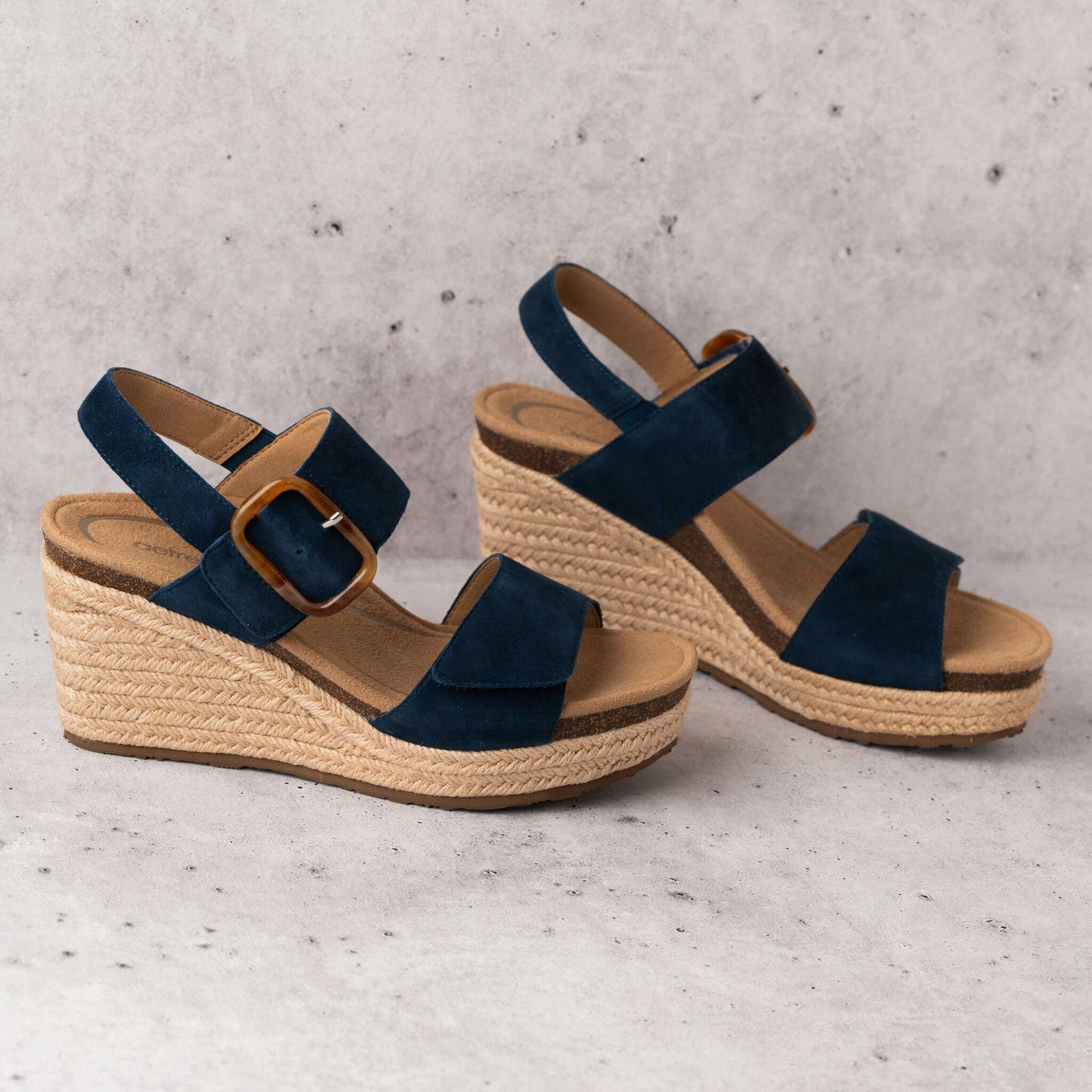 Aetrex - Ashley - Navy & Taupe Suede, Sandals, AETREX, Plum Bottom