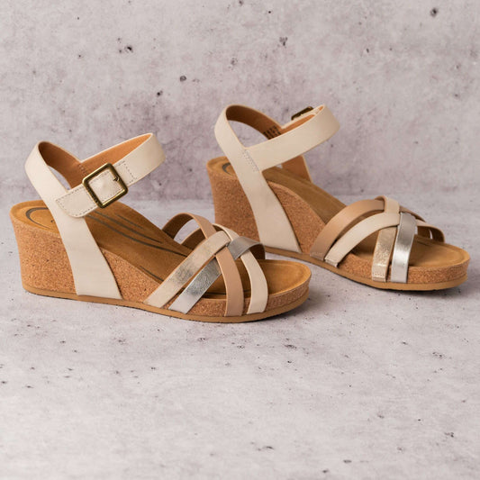 Aetrex - Noelle - Ivory/Metallic Combo, Sandals, AETREX, Plum Bottom