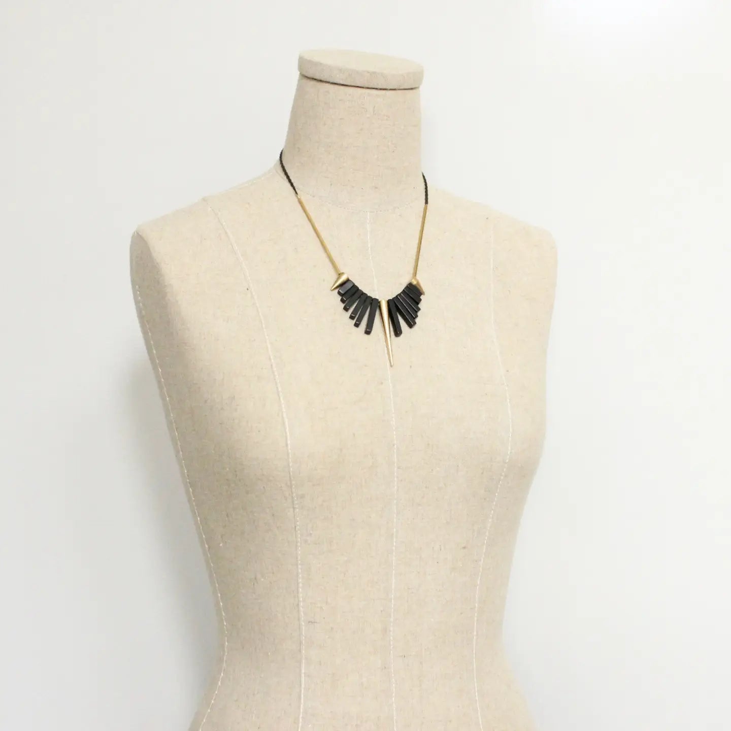 David Aubrey - BLACK AGATE &  BRASS SPIKED NECKLACE