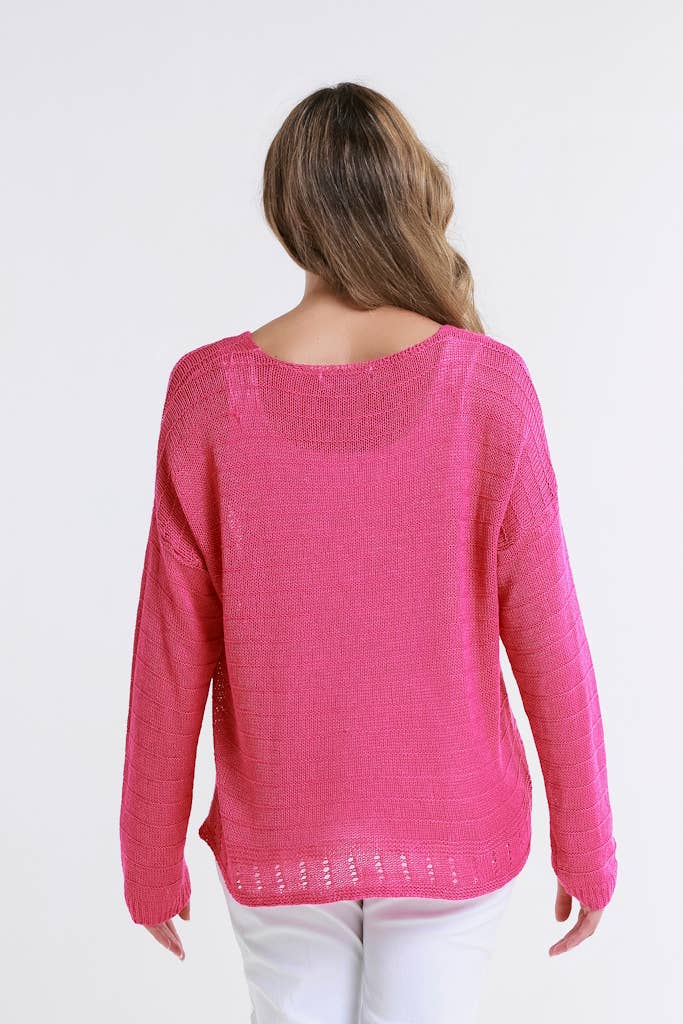 TINA Stephens Italy/Tees By Tina - Cheryl LS Ribbed Linen Blend Sweater (BLS231): 150 Pearl / One Size