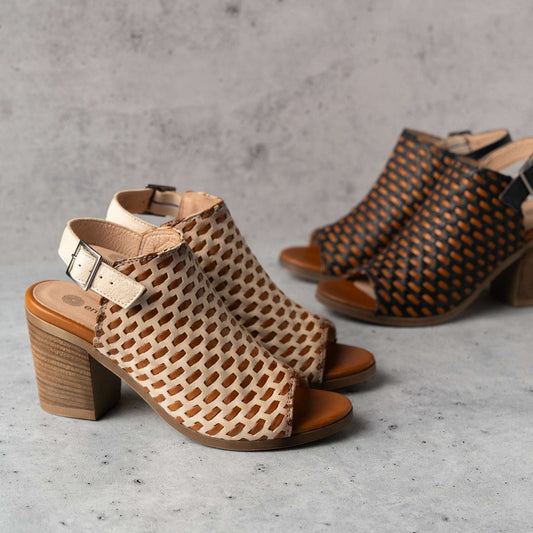 Eric Michael - Paris - Woven Cream/Tan or Black/Tan, Sandals, Eric Michael, Plum Bottom