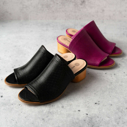 Eric Michael - Sevilla - Fuschia & Black Leather, Sandals, Eric Michael, Plum Bottom