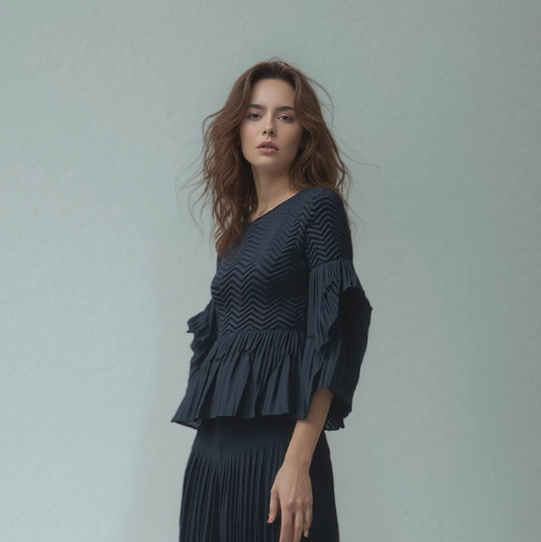 Ellyndale - Pleating Blouse Top - Black