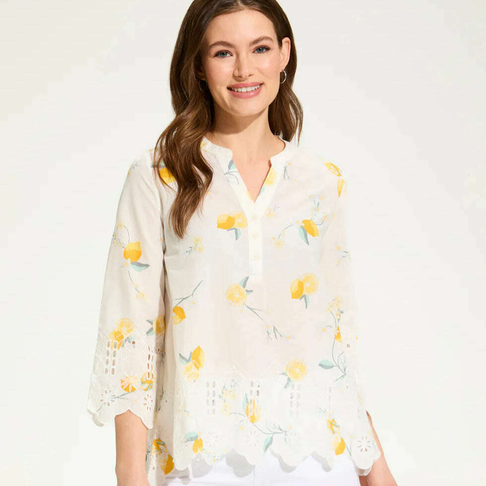 FDJ - Eyelet Top - Lemon Print, Tops, FRENCH DRESSING JEANS, Plum Bottom