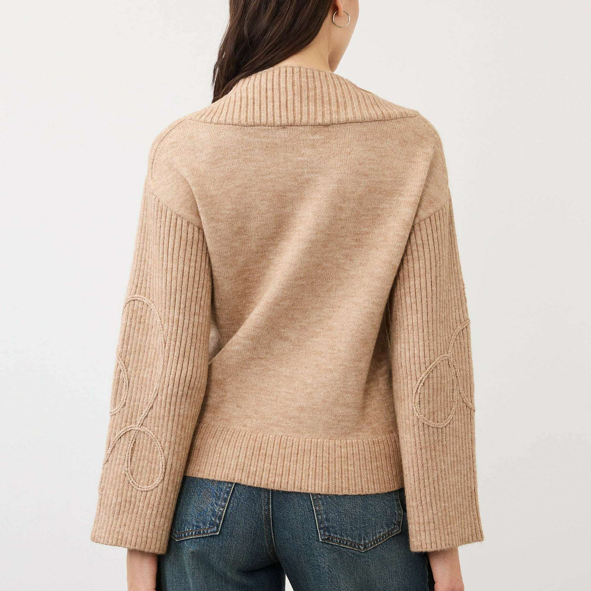FDJ Mock Neck Embellished Sweater Light Caramel