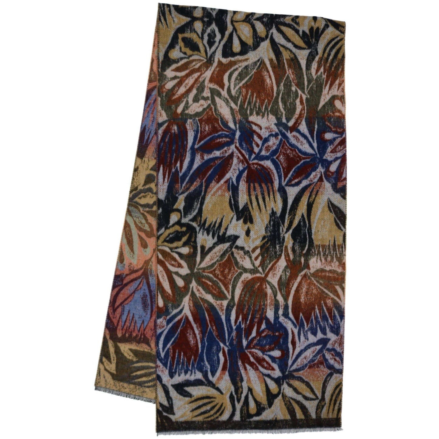 FRAAS - The Scarf Company - Artistic Leaves Recycled Cotton Cashmink Scarf: Gold, , FRAAS - The Scarf Company, Plum Bottom