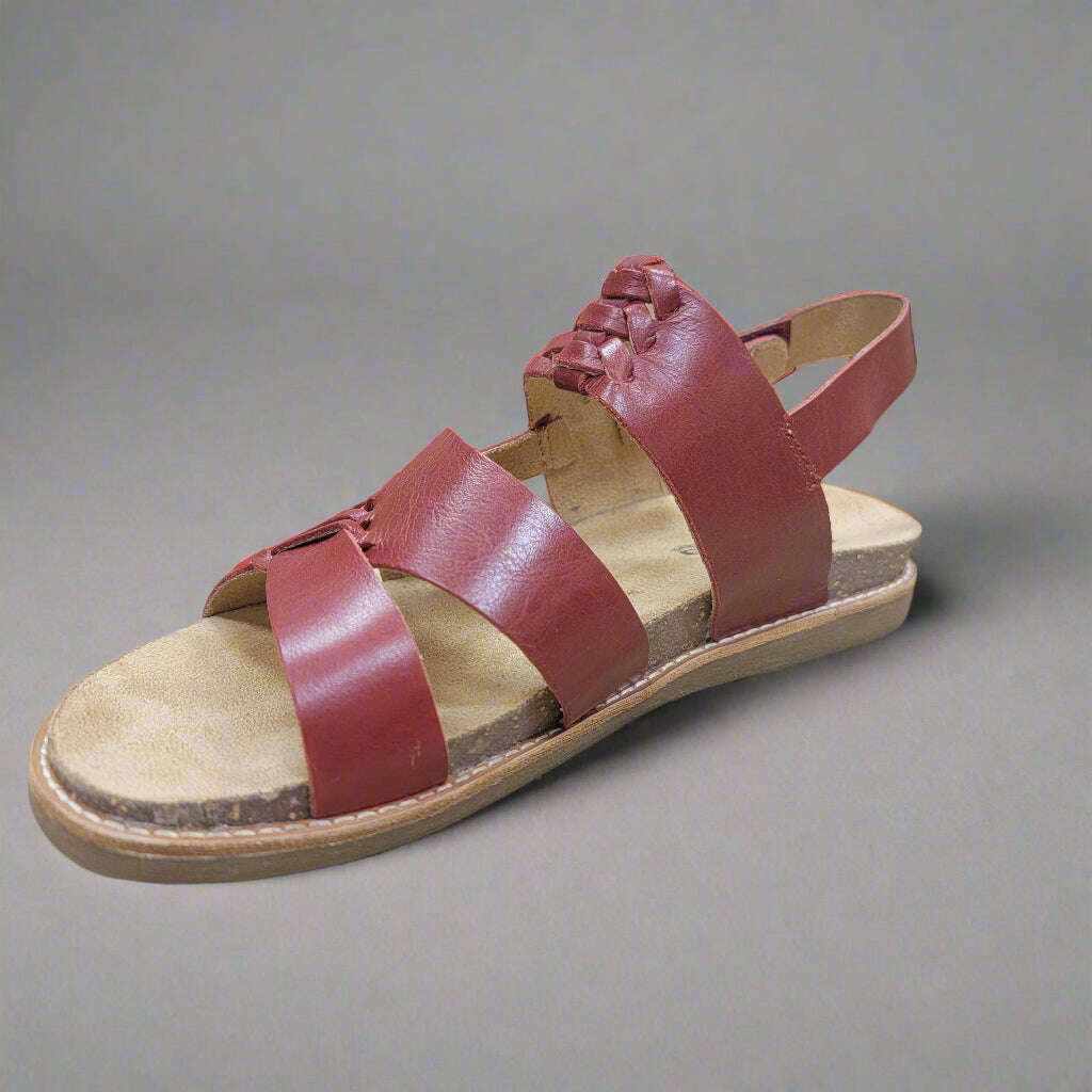 HALSA - BELLA - Red Leather, Sandals, HALSA, Plum Bottom