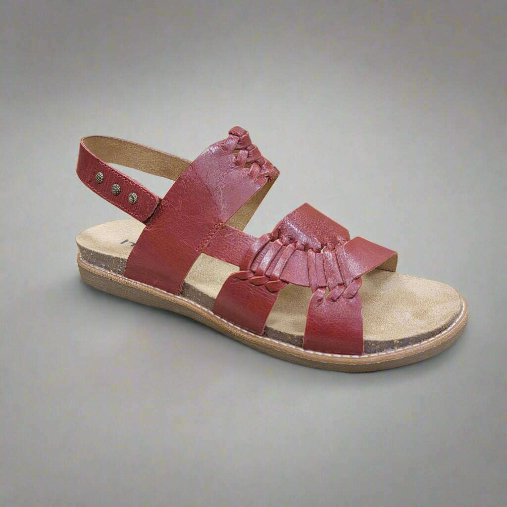 HALSA - BELLA - Red Leather, Sandals, HALSA, Plum Bottom