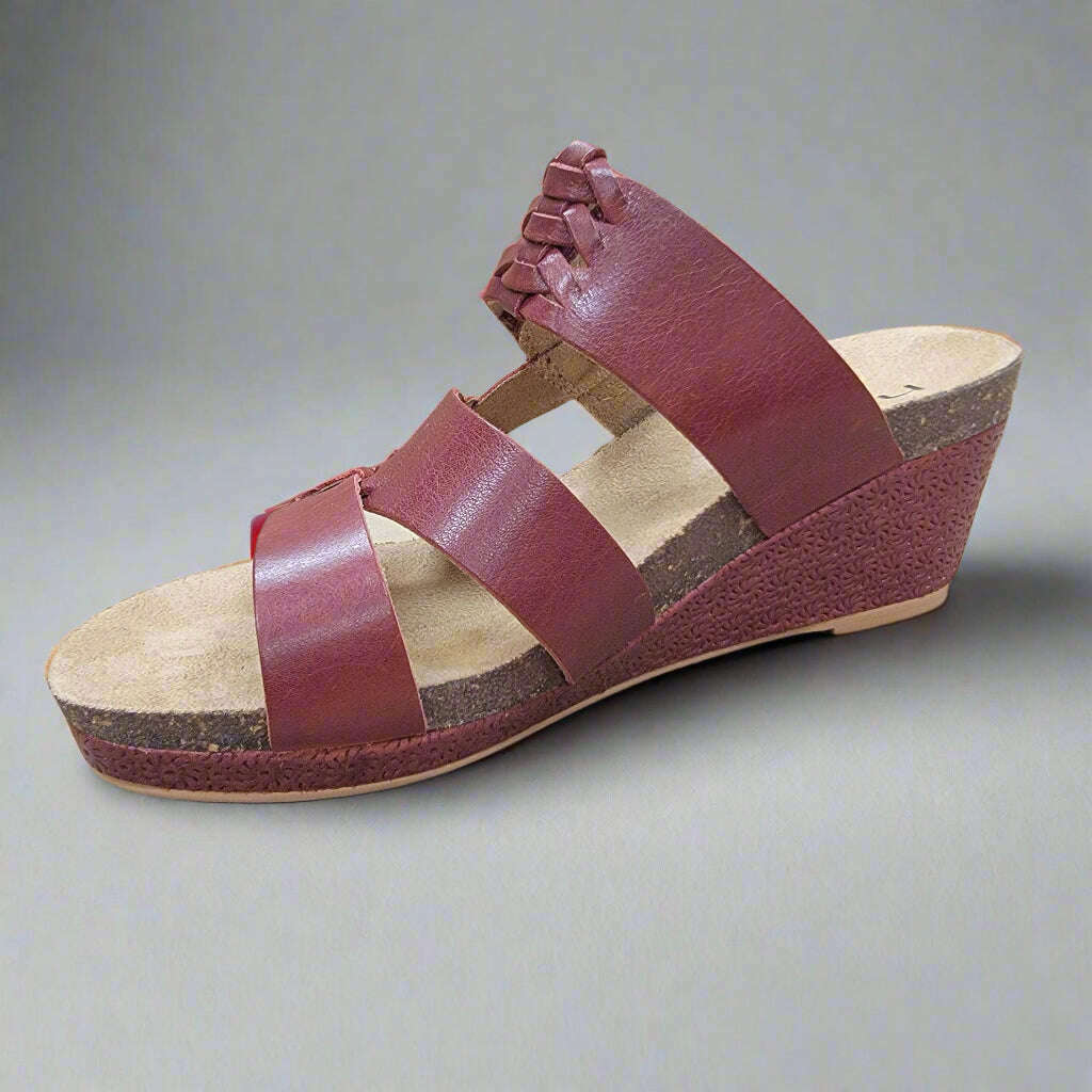HALSA - Genoa - Red Leather, Sandals, HALSA, Plum Bottom