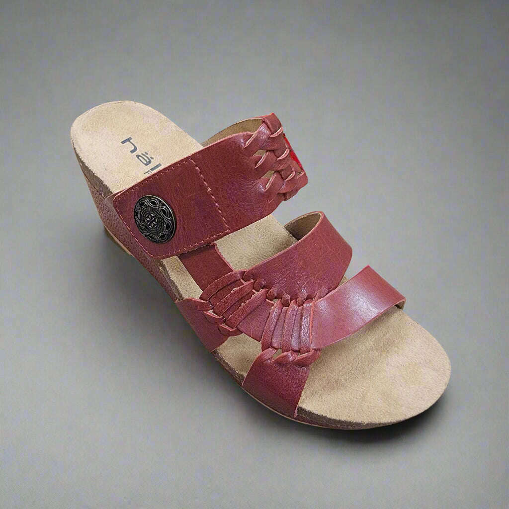 HALSA - Genoa - Red Leather, Sandals, HALSA, Plum Bottom
