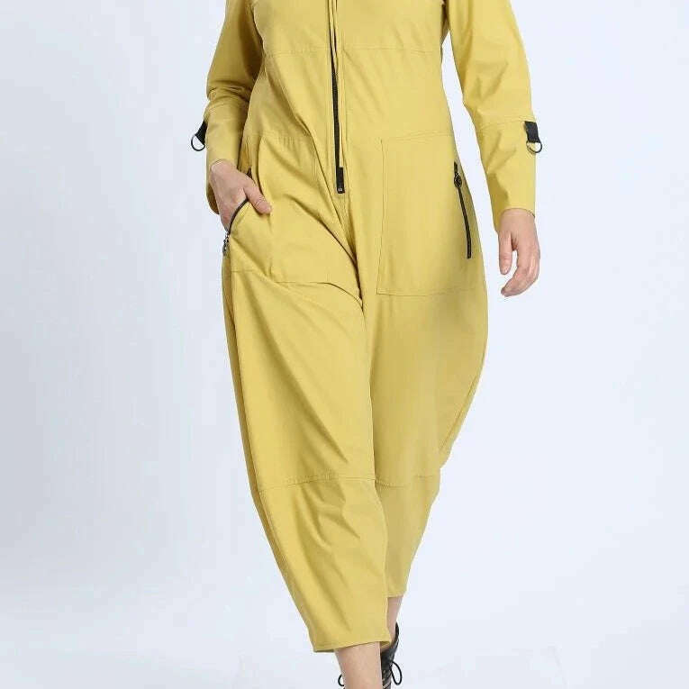 IC  Collections - Zip Up Front Cropped Long-Sleeve JUMPSUIT - Mustard, CLOTHING, IC COLLECTION, Plum Bottom