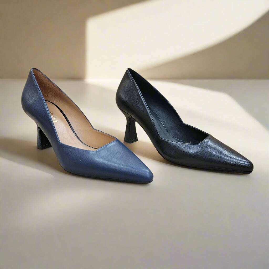 LODI - Genius in Navy & Black Leather, Pumps, LODI, Plum Bottom