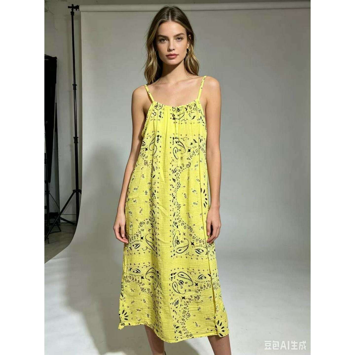 LOOWIE - CRBMYL Cotton Bandana Midi Dress Yellow, Dresses, LOOWIE, Plum Bottom