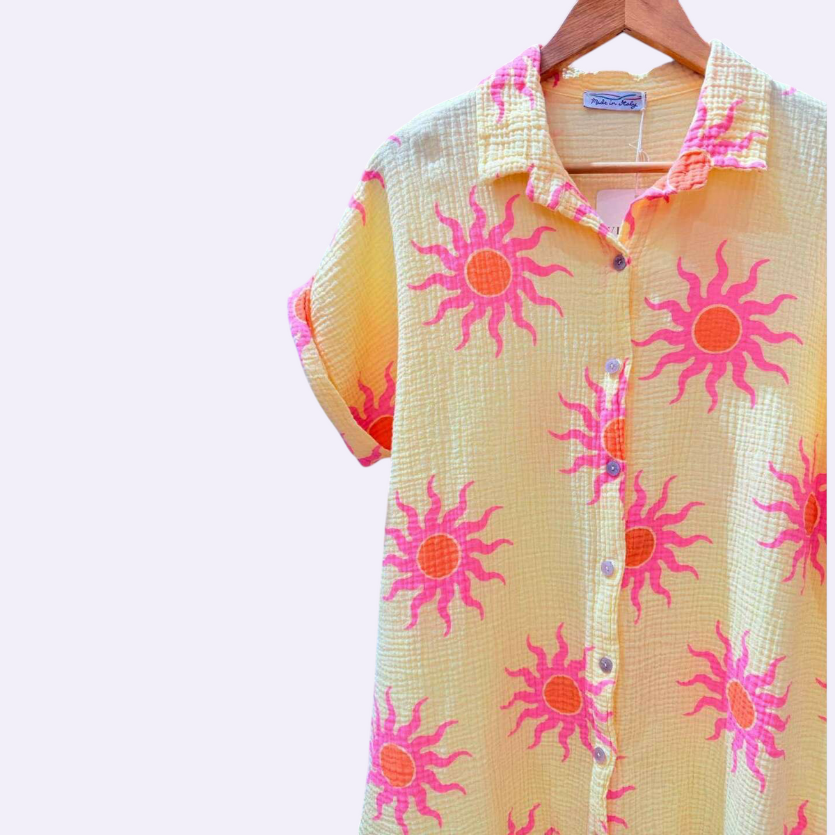 LOOWIE - IVT260714YL Cotton Sun Print Shirt Dress Yellow, Dresses, LOOWIE, Plum Bottom