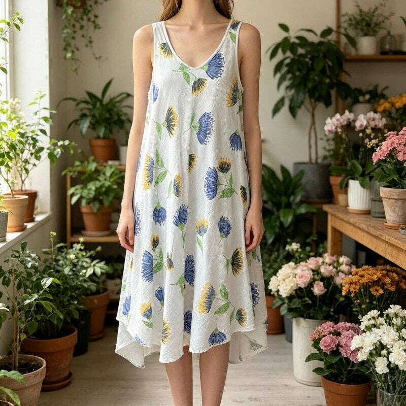 LOOWIE - LSFGCWH Floral Gauze Cotton Dress White, Dresses, LOOWIE, Plum Bottom
