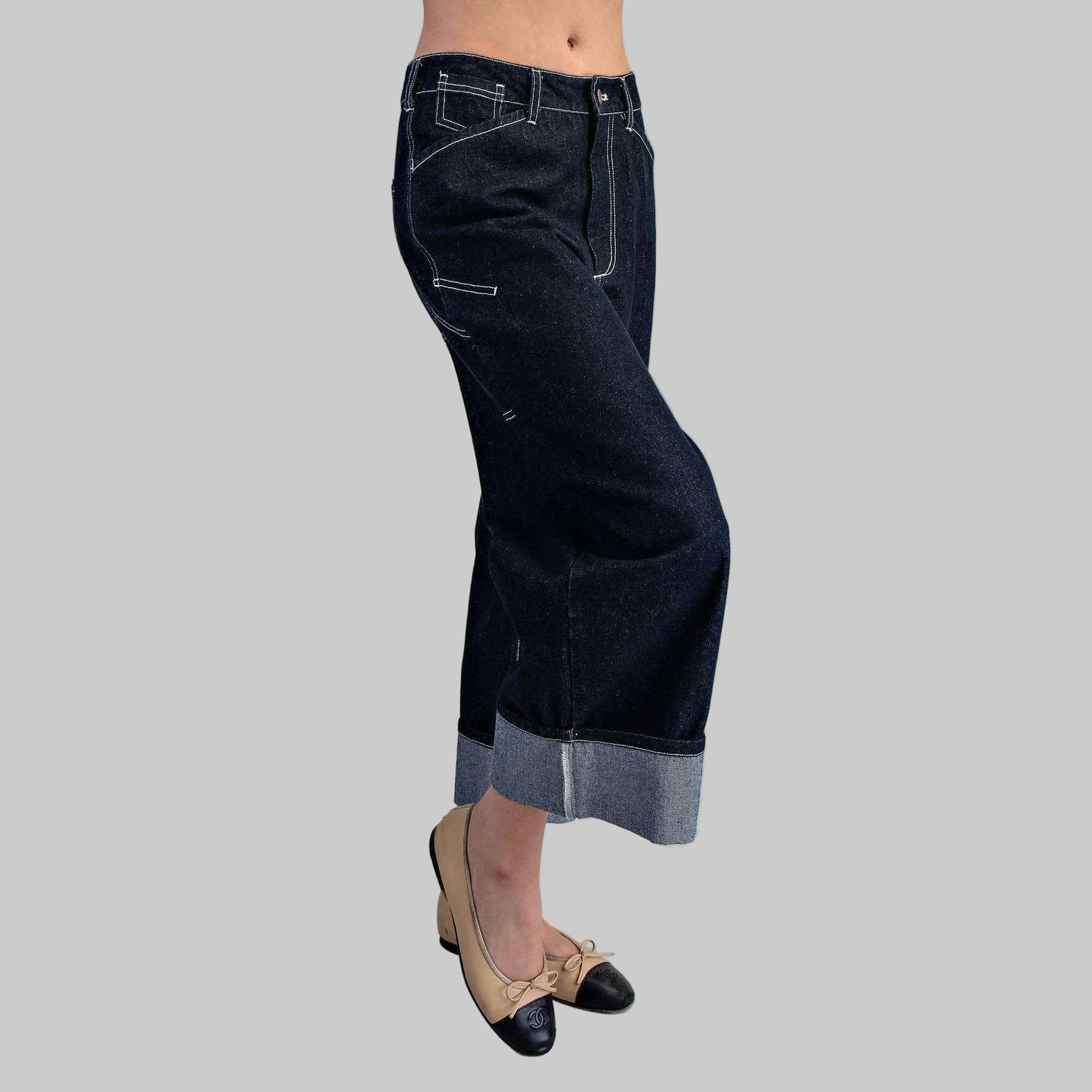 PEACE LOVE LINE Contrast Stitch Cuffed Denim Pants, CLOTHING, Peace Love Line, Plum Bottom