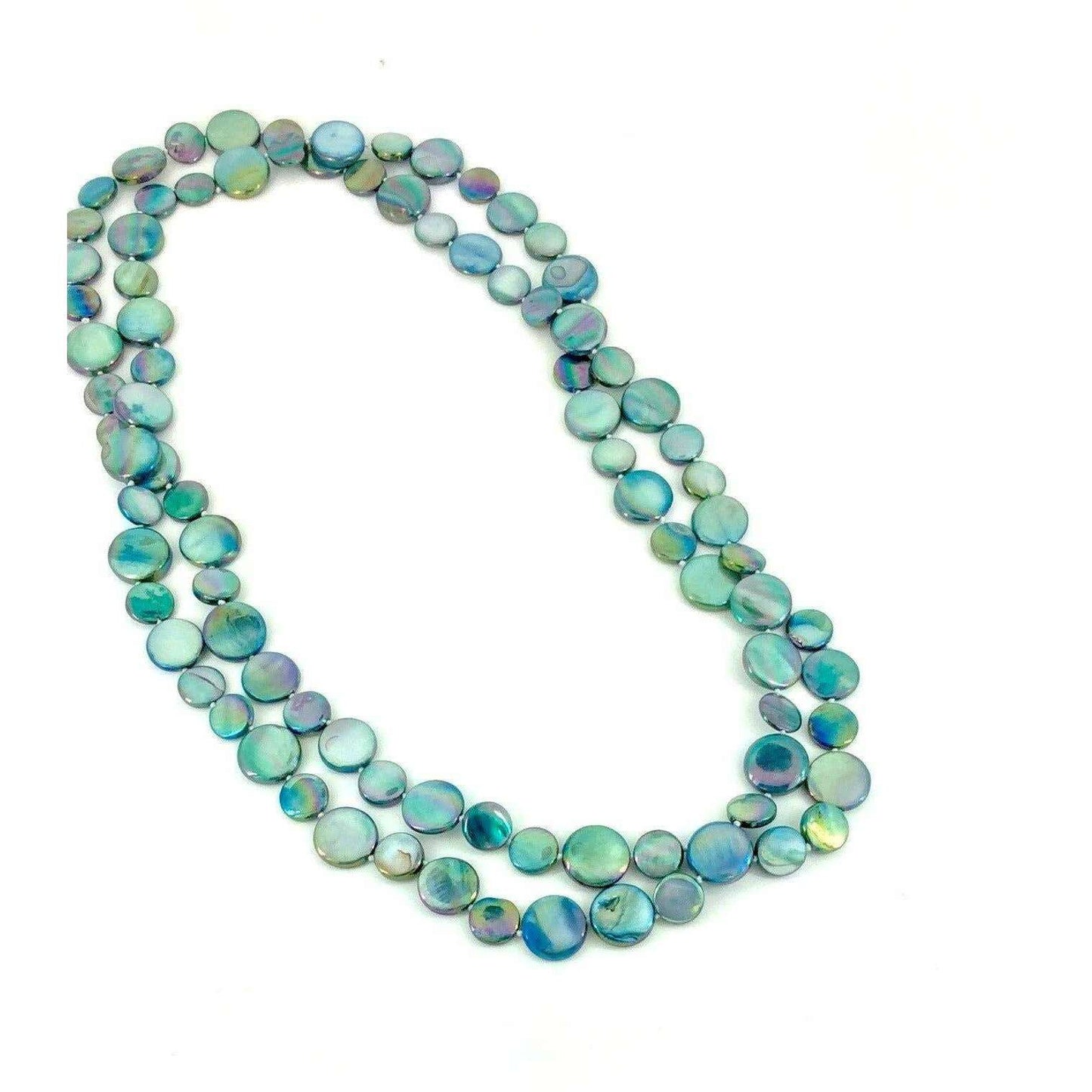 SEA LILY Teal Single Mother of Pearl Single Strand Necklace, JEWELRY, Sea Lily, Plum Bottom