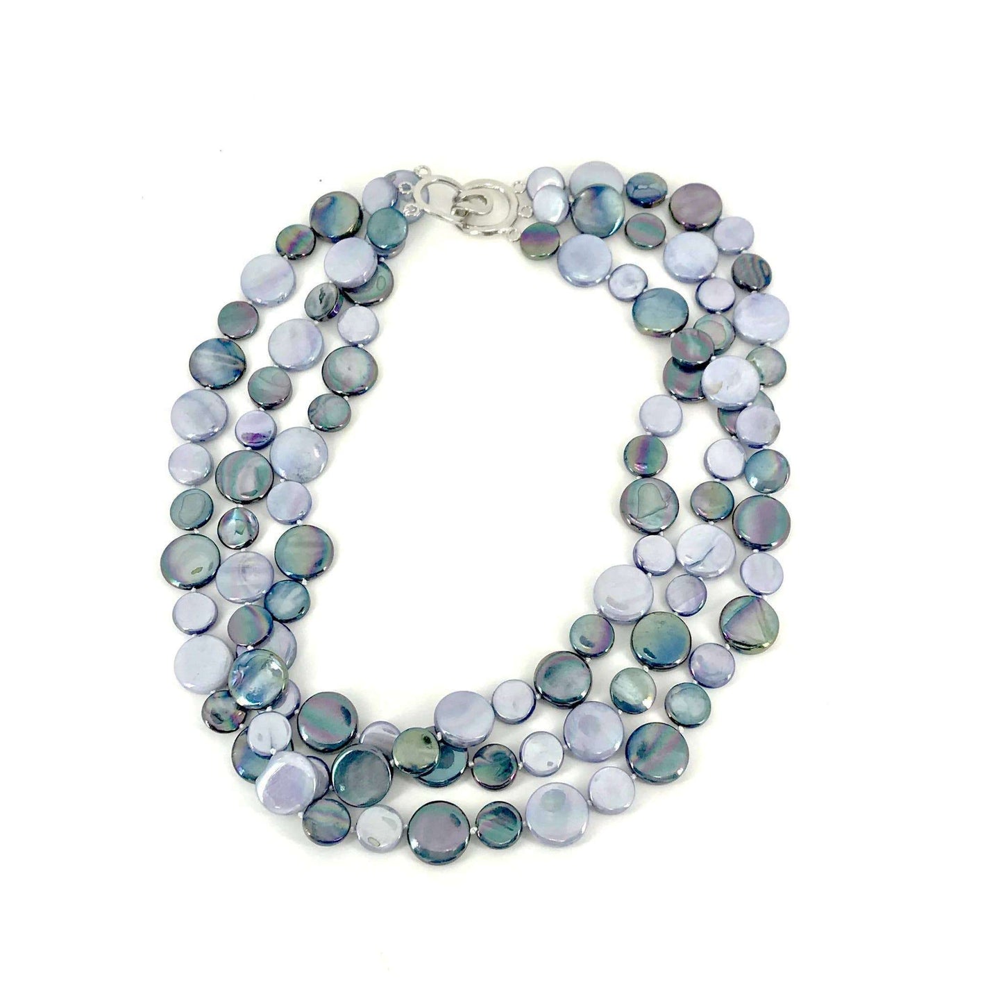 SEA LILY Navy and Peri 3 Strand MOP Necklace, JEWELRY, Sea Lily, Plum Bottom