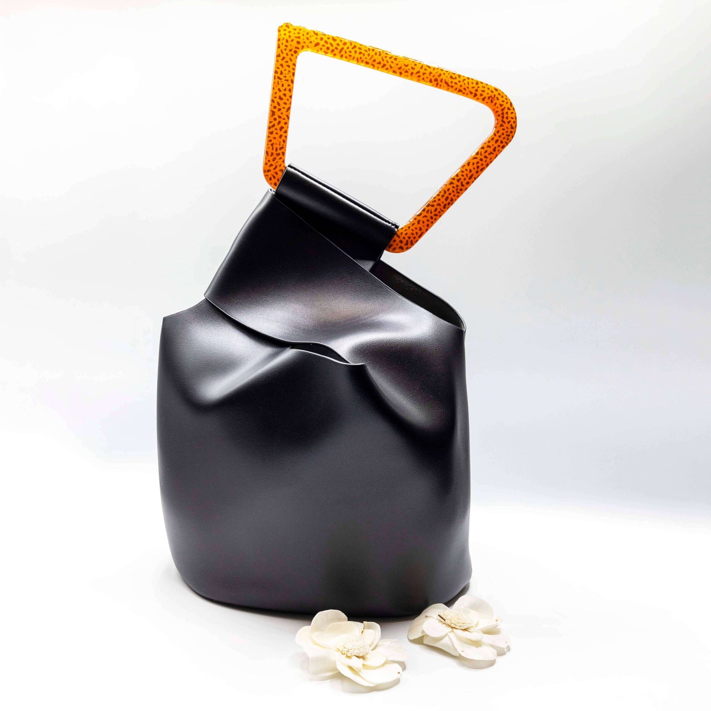 SEA LILY Black Diagonal Triangle Handle Handbag, Handbags, Sea Lily, Plum Bottom