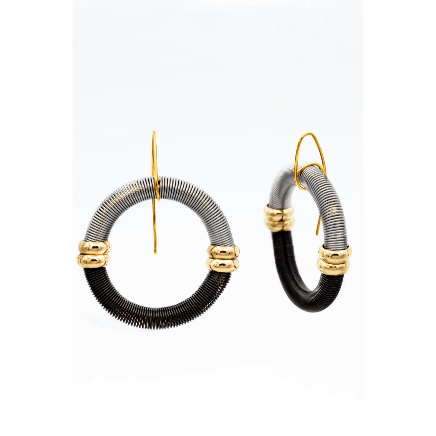 SEA LILY Black-Silver/Gold Circle Wire Dangle Earrings, JEWELRY, Sea Lily, Plum Bottom