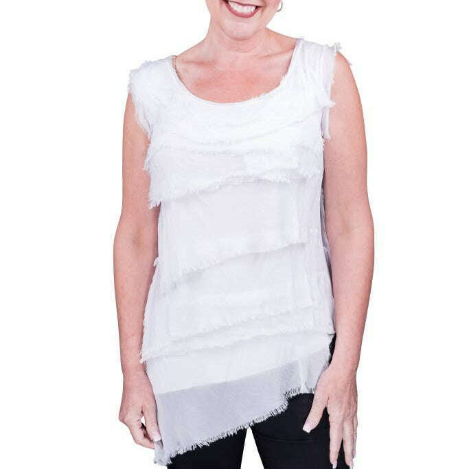 TINA STEPHENS Arianna Silk Ruffle Top White, CLOTHING, TINA Stephens Italy/Tees By Tina, Plum Bottom