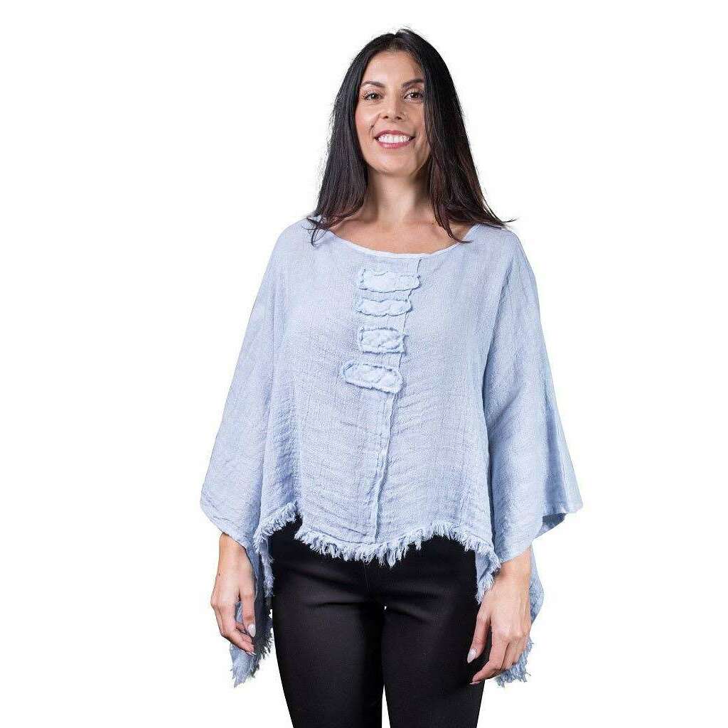 TINA STEPHENS ITALY Aiyana Crinkle Linen Patch Top Sky Blue Enzyme, CLOTHING, TINA Stephens Italy/Tees By Tina, Plum Bottom