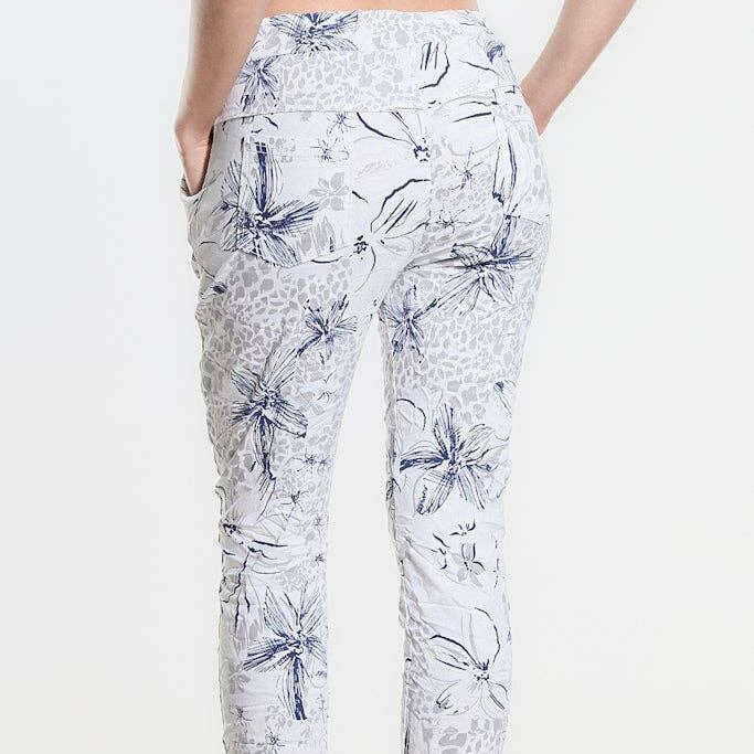 TINA STEPHENS ITALY Daelyn Hibiscus Animal Pull On Pant White, CLOTHING, TINA Stephens Italy/Tees By Tina, Plum Bottom