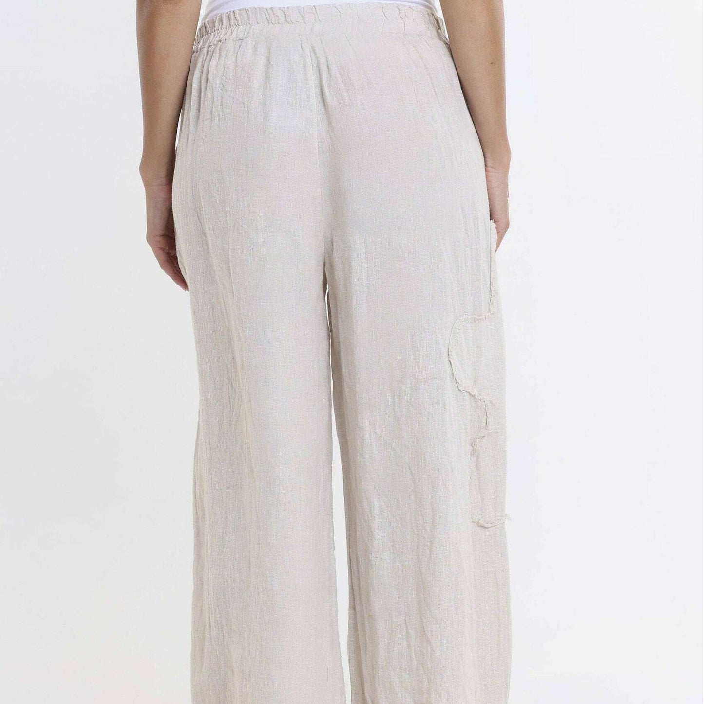 TINA STEPHENS ITALY Flower Yvette Raw Edge Linen Pant Beige / One Size, CLOTHING, TINA Stephens Italy/Tees By Tina, Plum Bottom