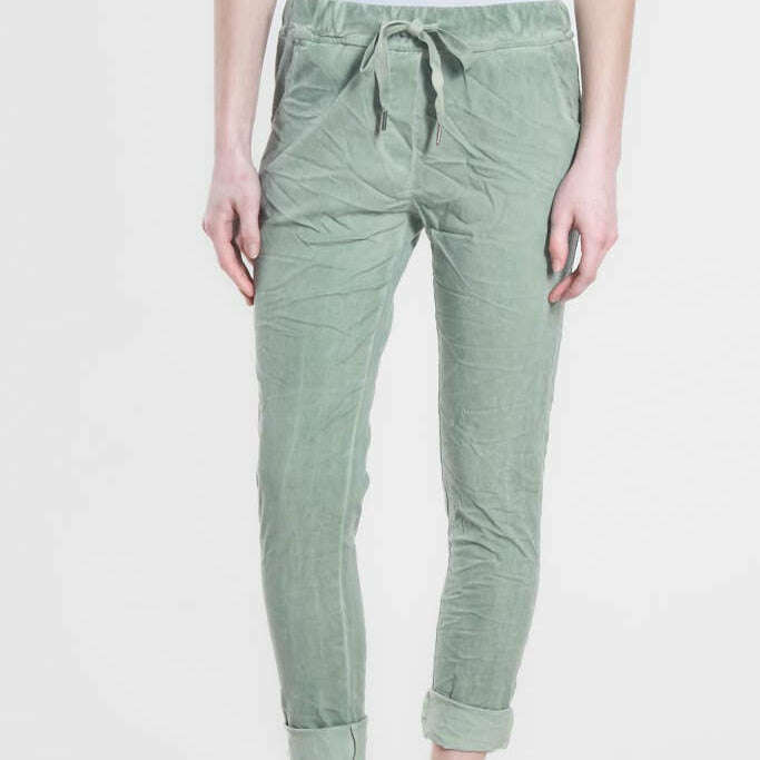 TINA STEPHENS ITALY Haley Stretch Tie Waist Pant Army Enzyme / One Size, CLOTHING, TINA Stephens Italy/Tees By Tina, Plum Bottom