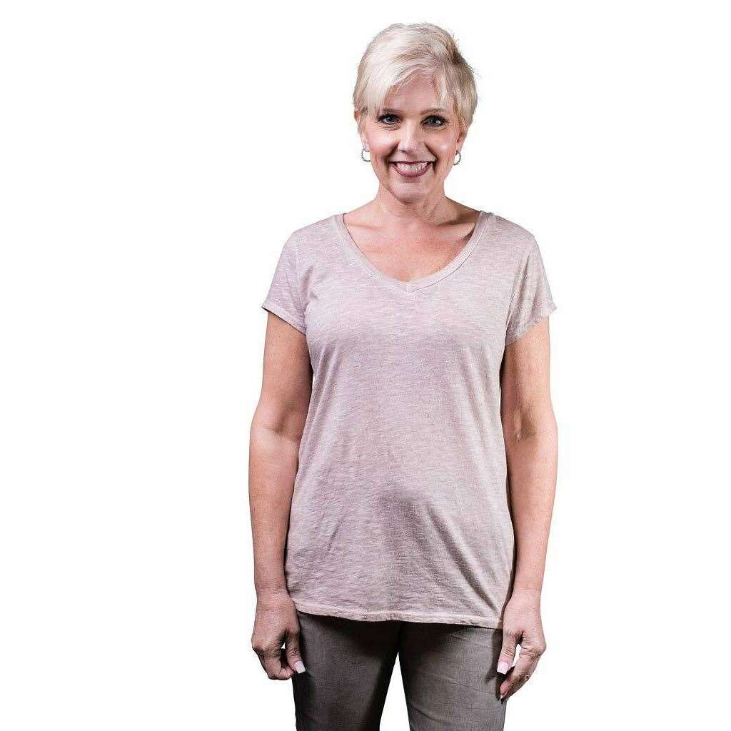 TINA STEPHENS ITALY Remington V-Neck Cotton Tee Blush Enzyme, CLOTHING, TINA Stephens Italy/Tees By Tina, Plum Bottom