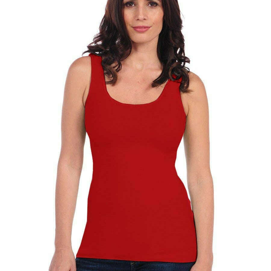 TINA STEPHENS ITALY Seamless Smooth Tank Fire Engine Red, , TINA Stephens Italy/Tees By Tina, Plum Bottom