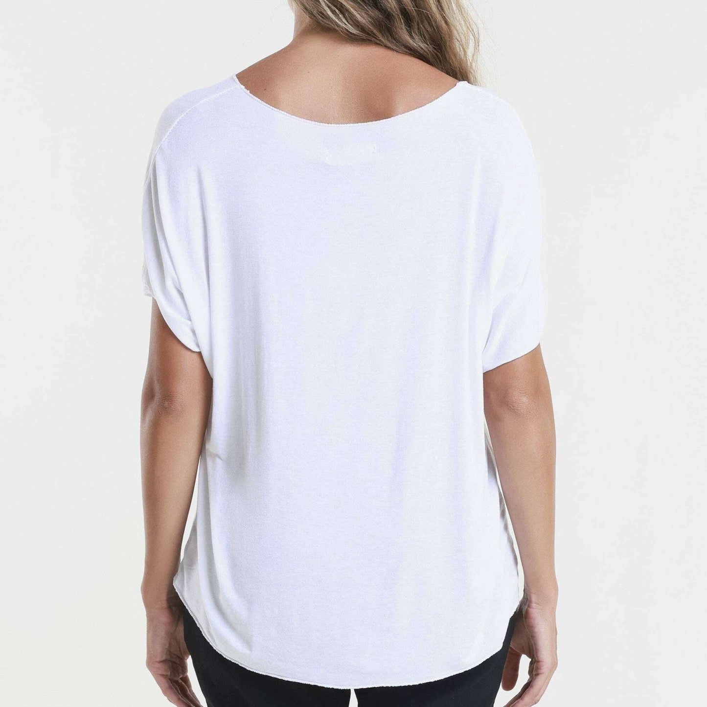 TINA STEPHENS ITALY Sheila Metallic Accent Viscose Short Sleeve T-Shirt White, CLOTHING, TINA Stephens Italy/Tees By Tina, Plum Bottom