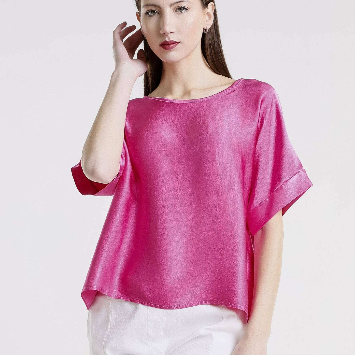 TINA STEPHENS ITALY Venus Viscose Sheen Top Fuchsia, CLOTHING, TINA Stephens Italy/Tees By Tina, Plum Bottom