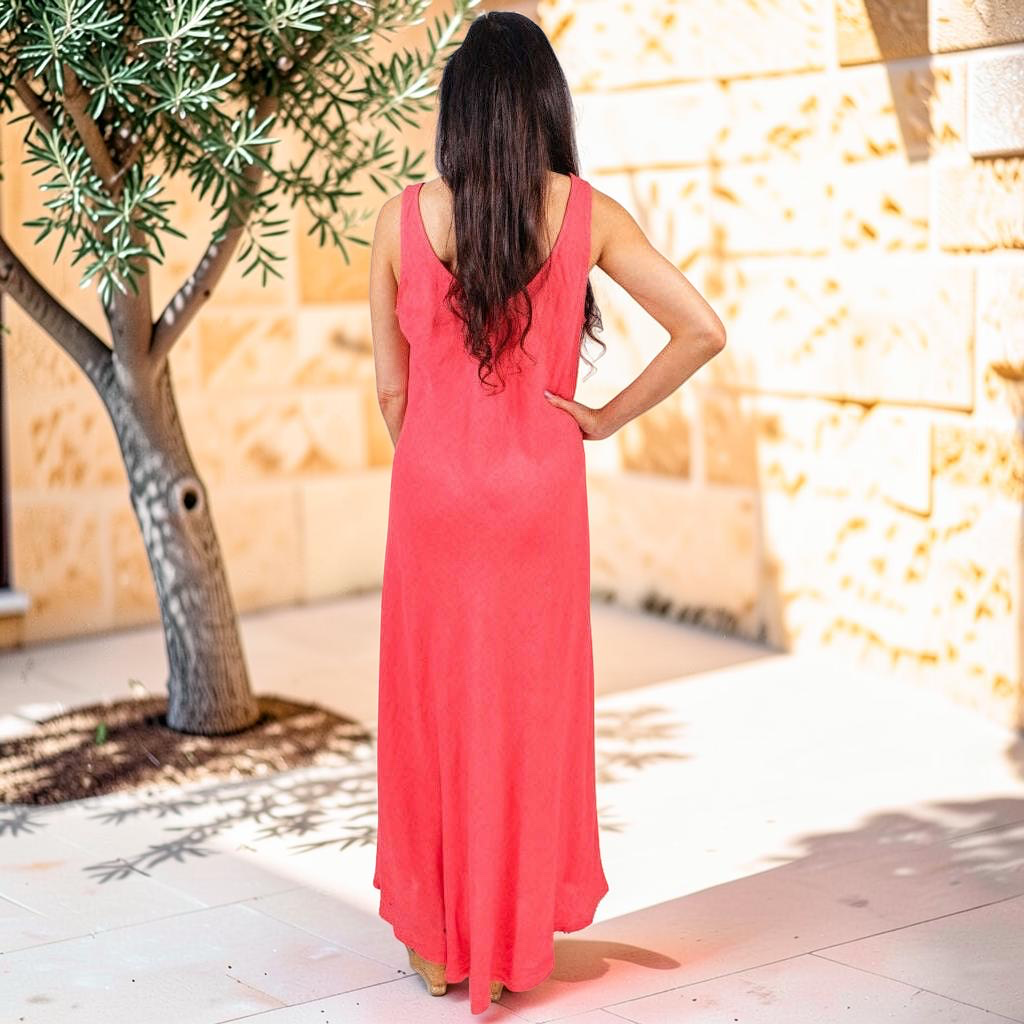TINA STEPHENS ITALY Victory Long Linen Tank Dress Hibiscus, CLOTHING, TINA Stephens Italy/Tees By Tina, Plum Bottom