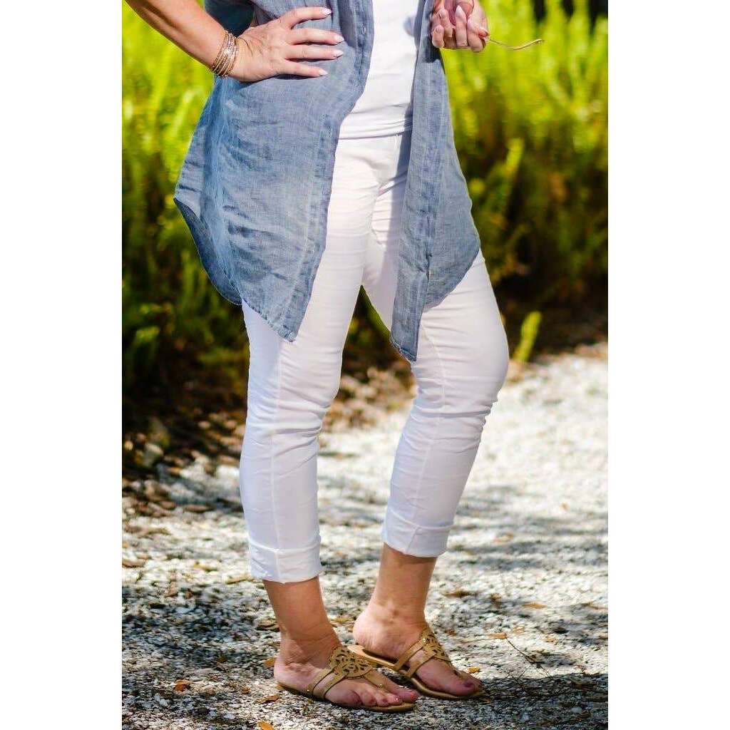 TINA STEPHENS ITALY Haley Stretch Tie Waist Pant White, Pants, TINA Stephens Italy/Tees By Tina, Plum Bottom