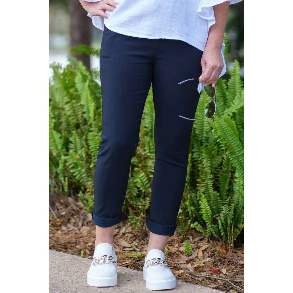TINA Stephens Italy/Tees By Tina Haley Stretch Tie Waist Pant Navy, CLOTHING, TINA Stephens Italy/Tees By Tina, Plum Bottom