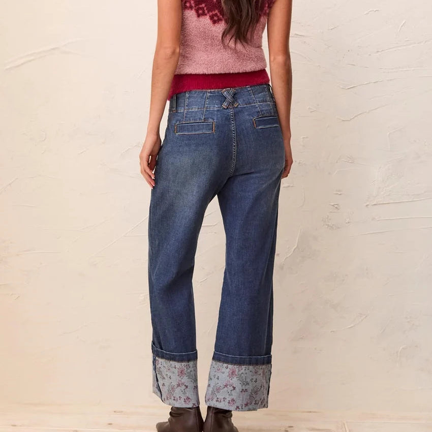 TRIBAL Audrey Palazzo with Printed Cuffs Blue Iris