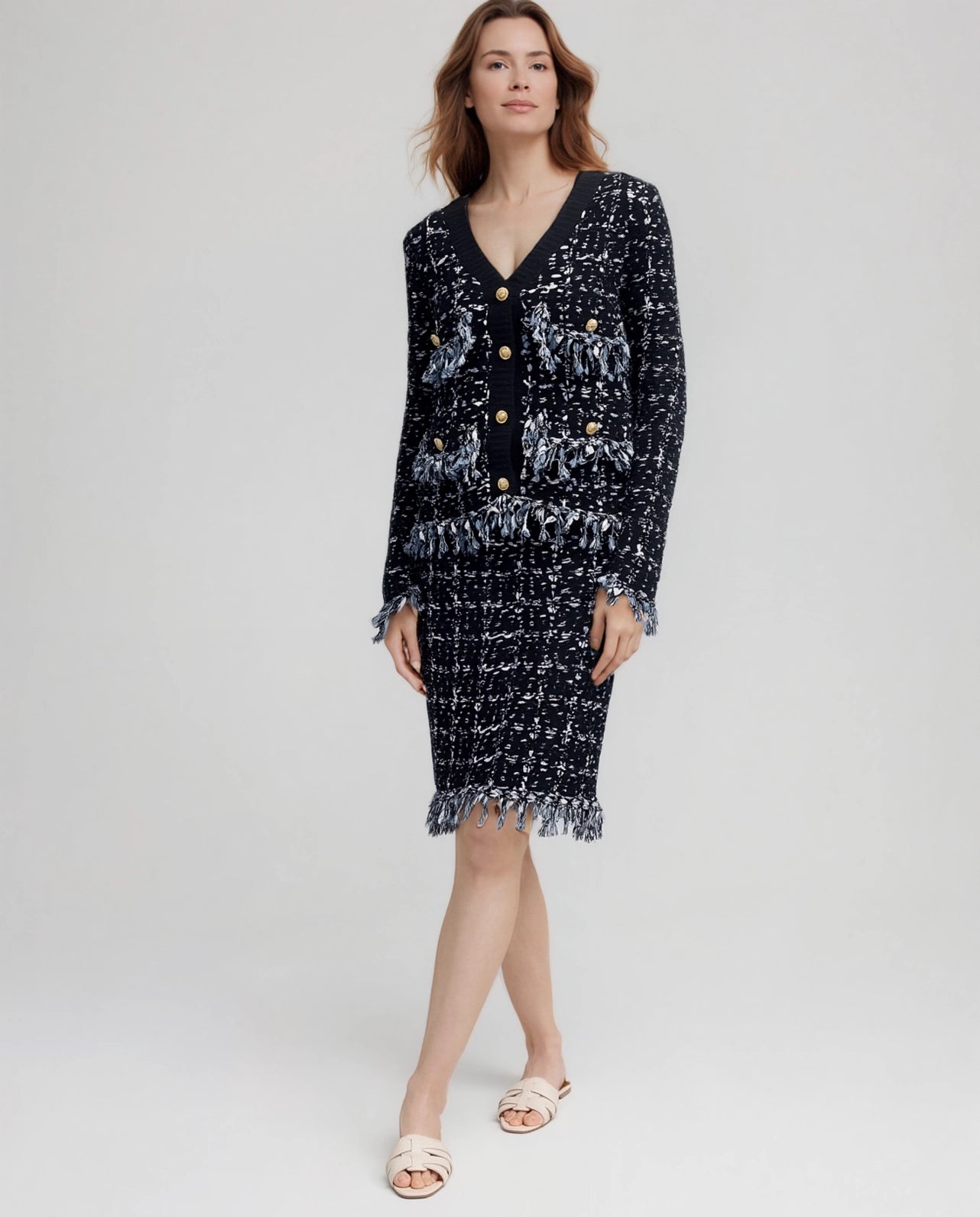 ELLYNDALE- Tweed Knit Jacket in Blue