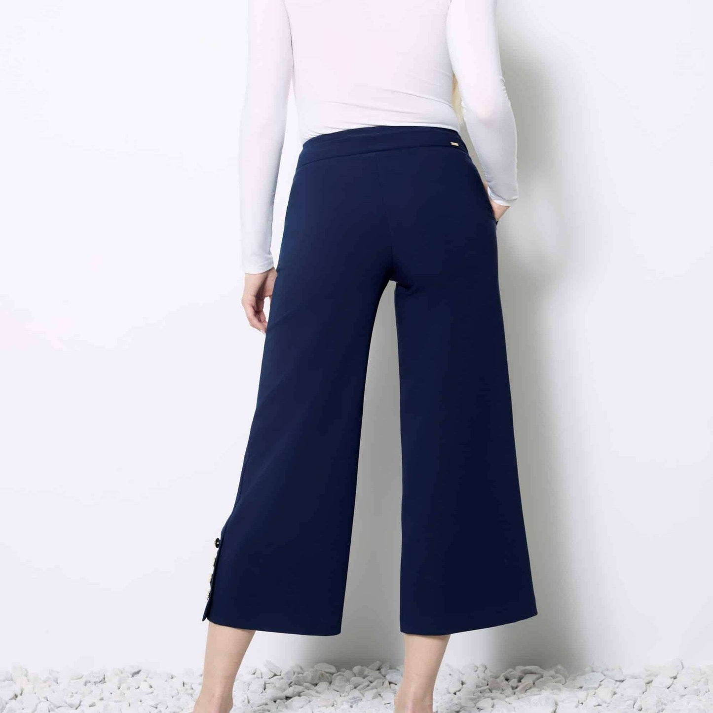 UP! - Solid Amalfi Wide Leg Cropped Pant - Navy, Pants, up!, Plum Bottom