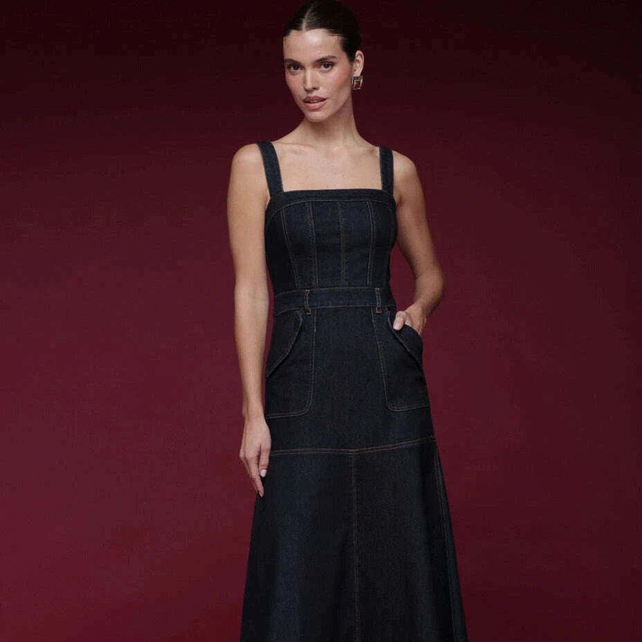 Avec Les Filles Women's Denim Midi Dress - Royal Rinse - Size 10