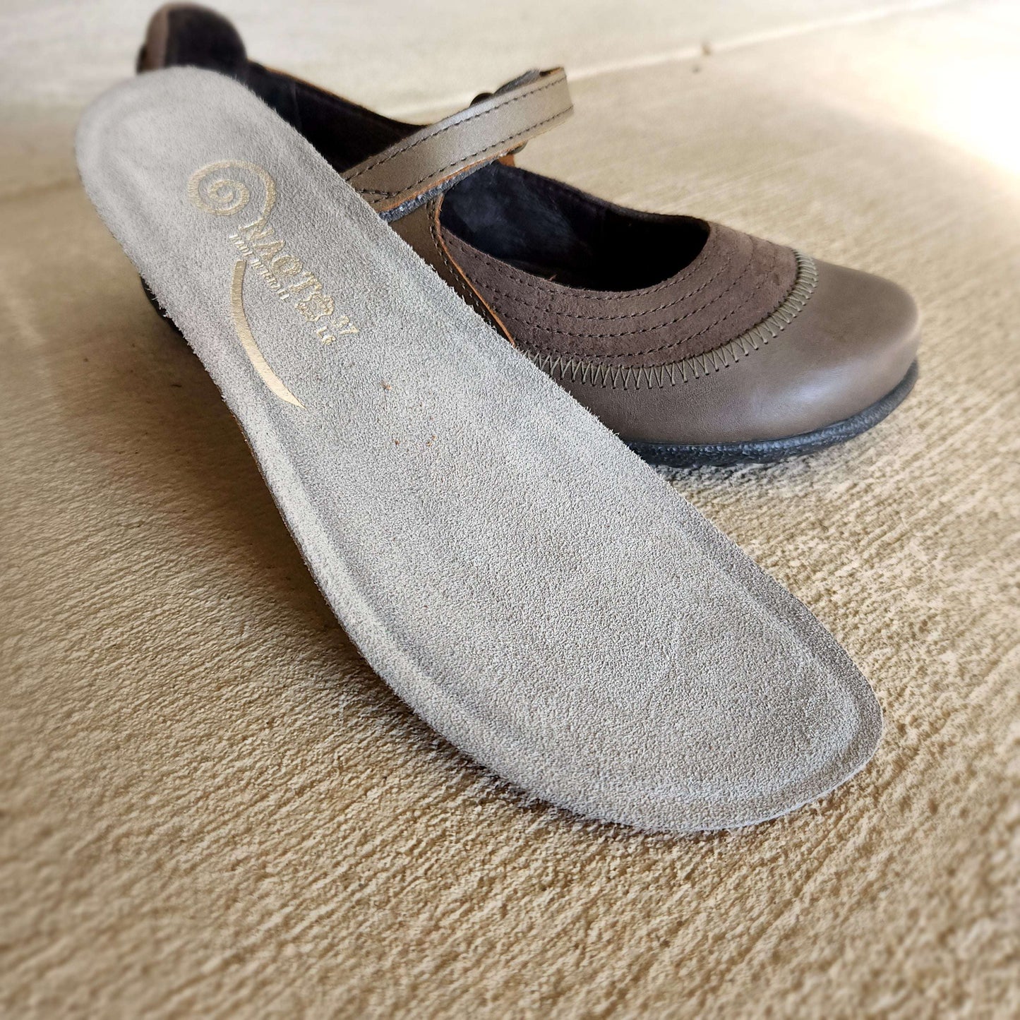 Naot - Grey Suede Kirei Maryjane, Flat, Yaleet, Plum Bottom