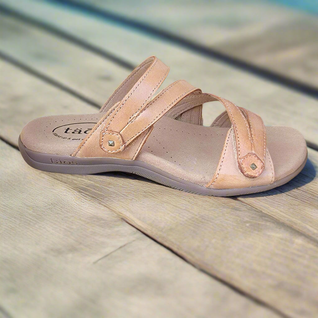 Taos Double U Flat Leather Slide Sandal – Plum Bottom